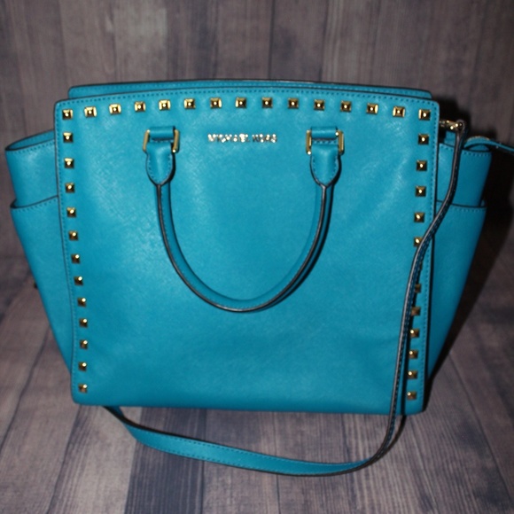 Michael Kors Handbags - NWOT-  Large Teal Michael Kors Selma Stud Satchel